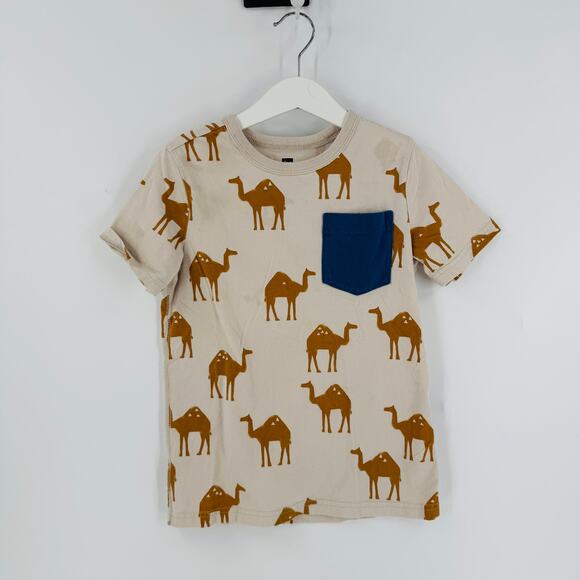 Tea Collection Cream Camel Print Pocket T-Shirt Boys Size 8 - Picture 6 of 6